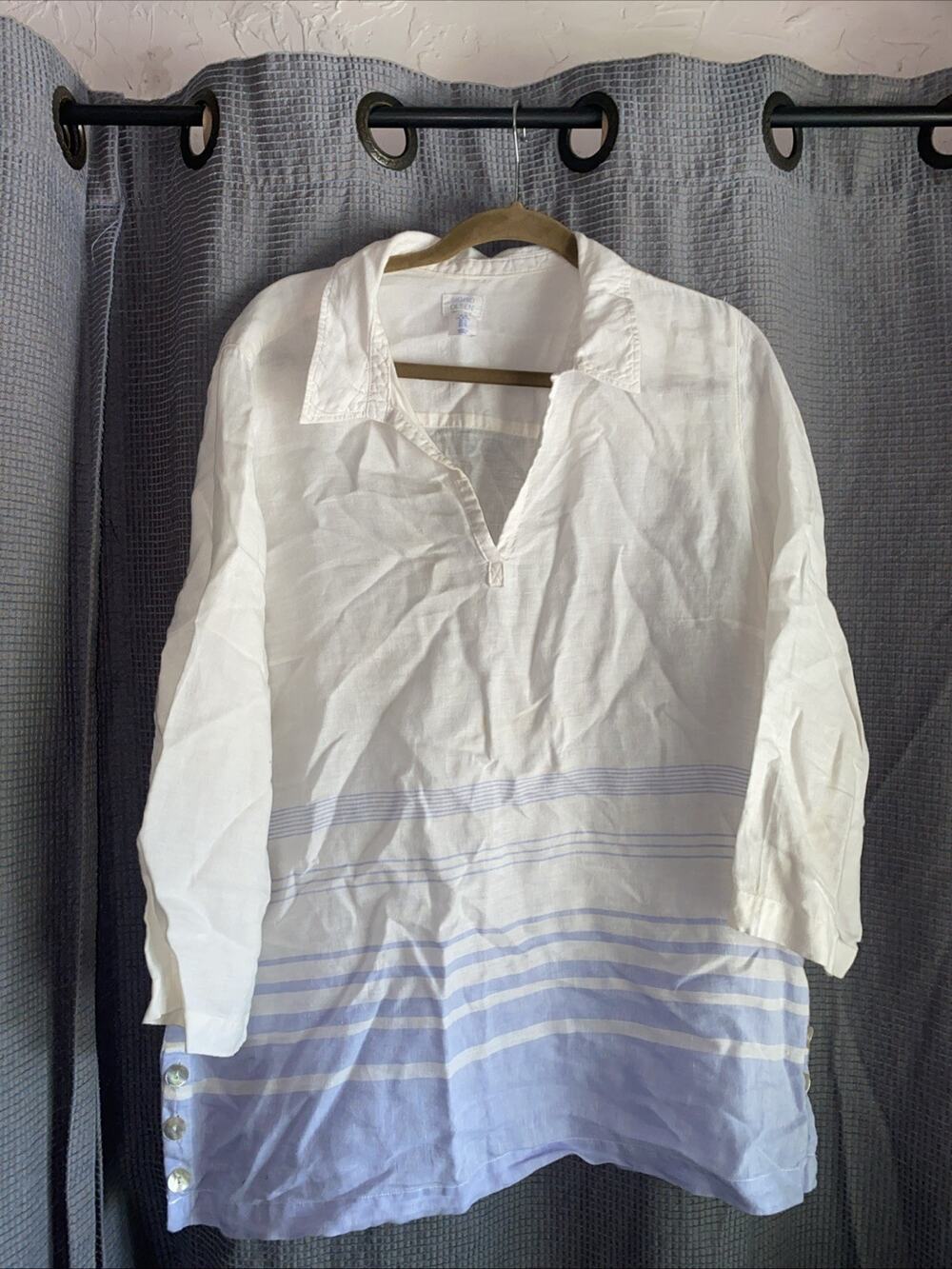 Sigurd Olsen Men’s Linen Blue White Vneck Side Button Boating Nautical Sailboat